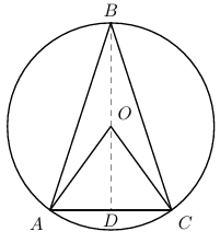 Circunferência de centro O com o triângulo [ABC] e a altura [BD]