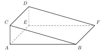 Prisma triangular reto [ABCDEF] com o triângulo [ABC] retângulo em A