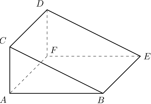 Prisma triangular [ABCDEF] com o quadrado [BCDE]