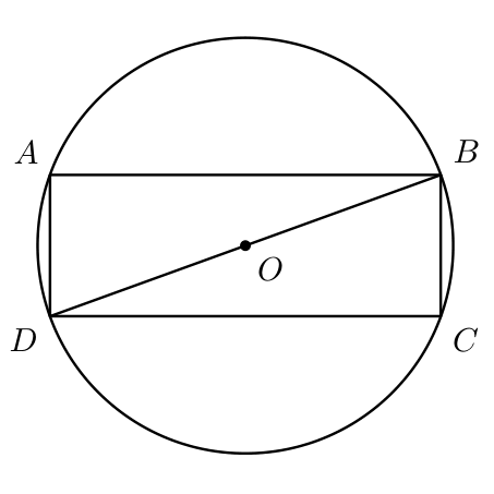 Circunferência de centro O com o retângulo [ABCD] inscrito