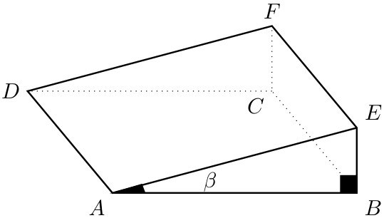 Prisma triangular que representa a rampa de pedra com o ângulo beta