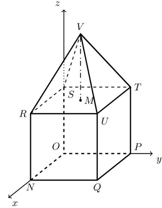 Figura 30 - sólido formado por um cubo e uma pirâmide quadrangular regular, num referencial Oxyz