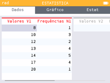 Introdução das classificações e frequências absolutas na calculadora