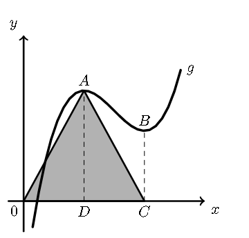 Gráfico da função g com máximo e mínimo relativos