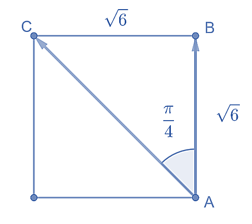Base quadrada [ABCD] com a diagonal [AC] e o ângulo de 45°