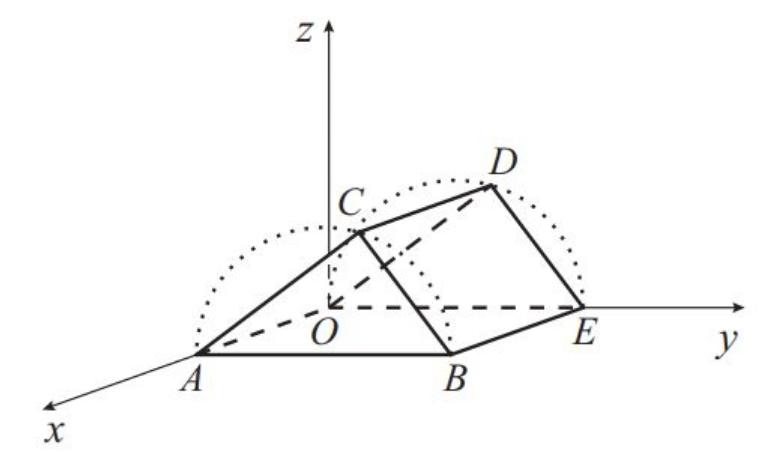 Prisma triangular reto com bases inscritas em semicircunferências
