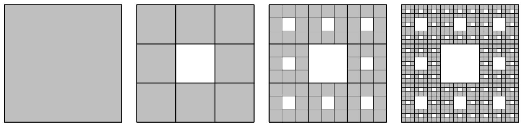 Quatro primeiras composições do Tapete de Sierpinski
