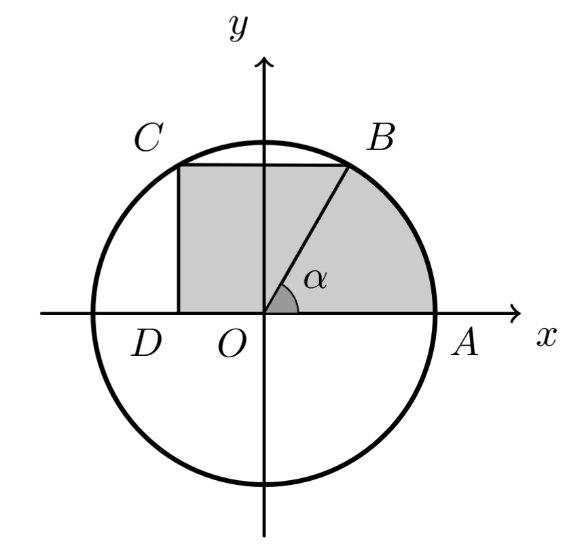 Trapézio [OBCD] e setor circular numa circunferência de raio 2