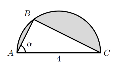 Triângulo [ABC] inscrito numa semicircunferência de diâmetro AC=4
