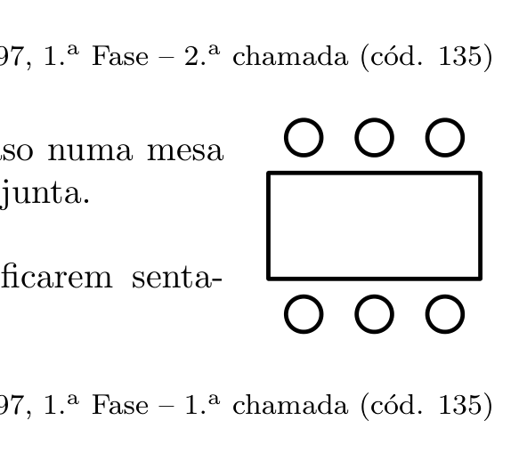 Mesa retangular com três lugares de cada lado