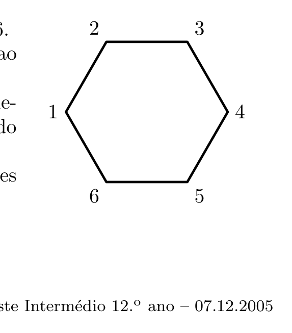 Hexágono regular com vértices numerados 1 a 6