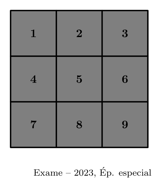 Caixa 3 por 3 numerada de 1 a 9