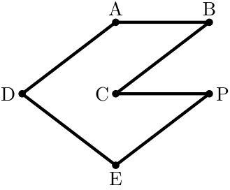 Grafo com o itinerário P, E, D, A, B, C, P