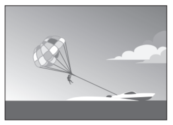 Ilustração de um praticante de parasailing rebocado por um barco